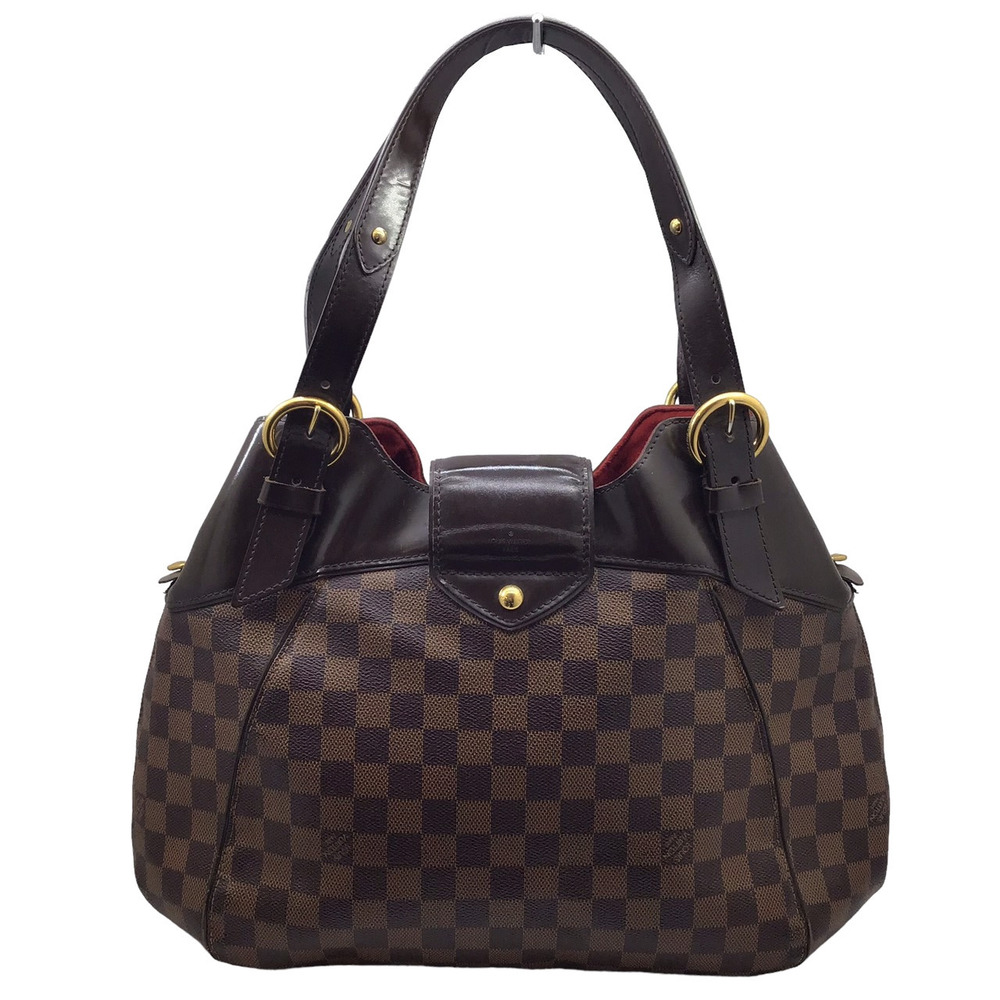 LOUIS VUITTON Damier Sistina Handbag Tote Bag Purse Checkered Brown Ebene Brown